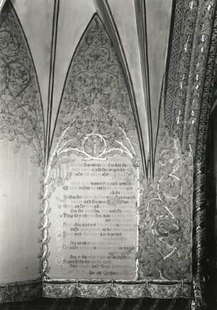 Haendel, Ernst. Dekorative Wandmalerei mit Schriftfeld. Wachsfarbe. Um 1875/1880. Meißen: Albrechtsburg, Großer Bankettsaal