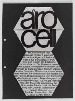 Aero-Cell Plastik-Kuppel, Ausstellungsinstallation Berliner Bauwochen 68, Europa-Center, Galerie Hammer (Prototyp ausgeführt) – Erläuterung, Strukturelement. Berlin-Charlottenburg, Tauentzienstraße 9-12