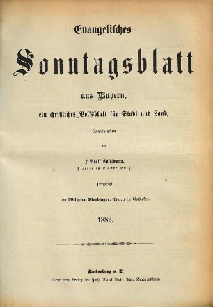 Evangelisches Sonntagsblatt aus Bayern. 1889
