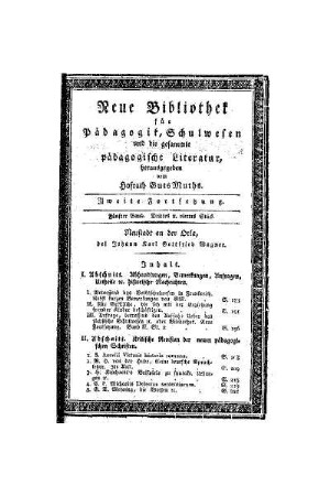 Inhalt [fünfter Band, drittes u. viertes Stück]