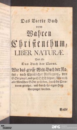 Das Vierte Buch vom Wahren Christenthum, Liber Naturæ.