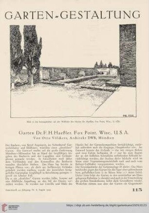 Garten Dr. F. H. Haeßler. Fox Point, Wisc., U.S.A