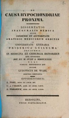 De causa hypochondriae proxima : dissertatio inauguralis medica