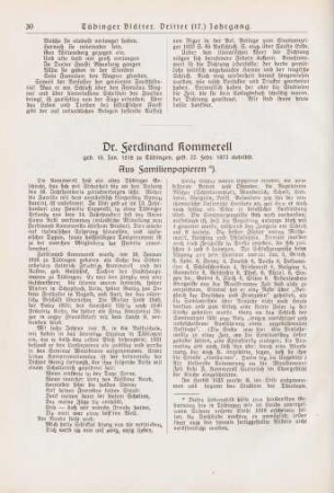 30-37 Dr. Ferdinand Kommerell 1818-1872. Aus Familienpapieren