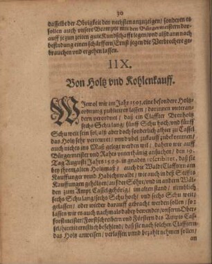 IIX. [i.e. VIII] Von Holz und Kohlenkauff.