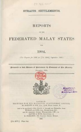 1904: Reports on the Federated Malay States