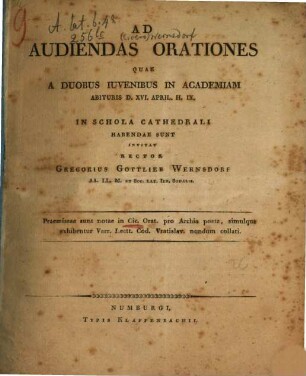 Notae in Ciceronis orationem pro Archia poeta, simulque exhibentur Varr. Lectt. Cod. Vratislav. nondum collati