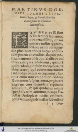 Martinus Dorpius Ioanni Leupe, Iacobo Papæ et Ioanni Ninivitæ Salutem