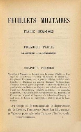 Feuillets Militaires : Italie 1852-62. Souvenirs, notes et correspondances du Général de Bailliencourt