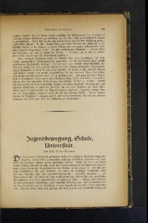 Jugendbewegung, Schule, Universität. Von Prof. Otto Braun.