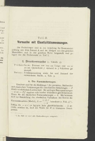 Teil II. Versuche unter Bestimmung der elastischen Eigenschaften