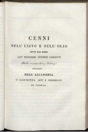 Cenni Sull' Ulivo e Sull' Olio