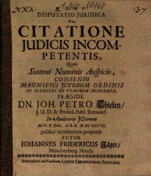 Disputatio Juridica De Citatione Judicis Incompetentis