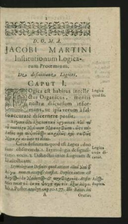Jacobi Martini Institutionum Logicarum Prooemium.