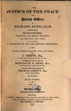 The Justice of the Peace and Parish Officer : in six volumes, 4