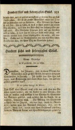 Hundert sechs und siebenzigstes Stück