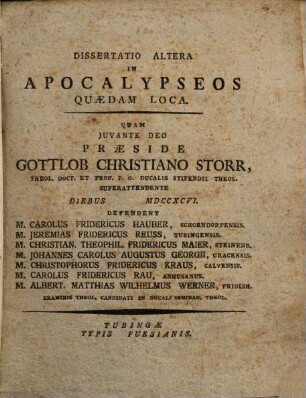 Diss. exeg. in Apocalypseos quaedam loca, Diss. altera