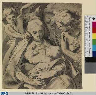 Maria mit Kind und drei Engeln