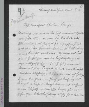 Brief von Elisabeth Gerbert an Helene Lange
