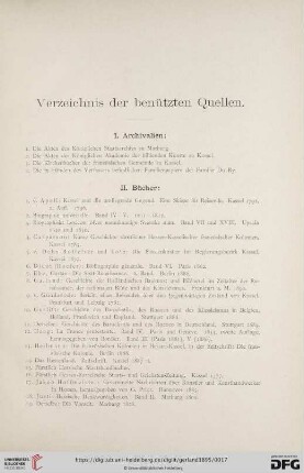 Verzeichnis der benützten Quellen