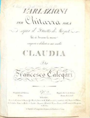 Variazioni per chitarra sola : sopra il duetto di Mozart: Là ci darem la mano