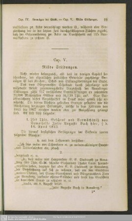 Cap. V. Milde Stiftungen