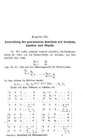 Kapitel III. Anwendung der gewonnen Resultate und Analysis, Algebra und Physik.