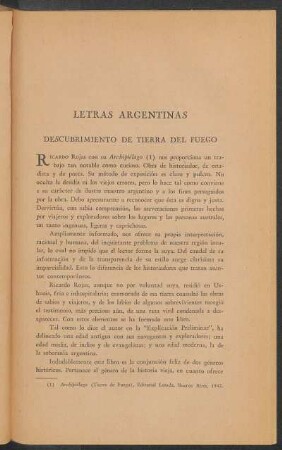 Letras argentinas : Descubrimiento de tierra del fuego