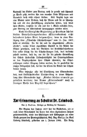 Zur Erinnerung an Schulrat Dr. Leimbach
