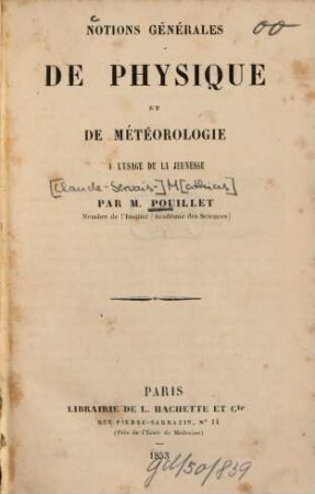 Notions générales de physique et de météorologie : à l'usage de la jeunesse