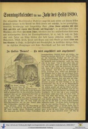 Sonntagskalender für das Jahr des Heils 1890.