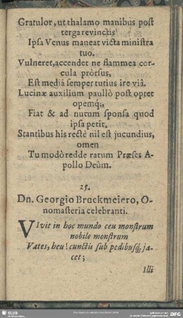25. Dn. Georgio Bruckmeiero, Onomasteria celebranti