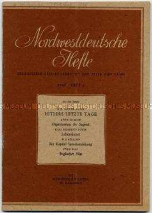 Monatszeitschrift "Nordwestdeutsche Hefte" u.a. über "Hitlers letzte Tage"