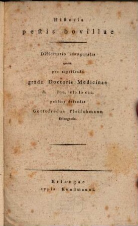 Historia pestis bovillae : disseratio inauguralis