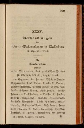 XXXV. Verhandlungen der Bauern-Versammlung in Mecklenburg im Spätjahre 1844