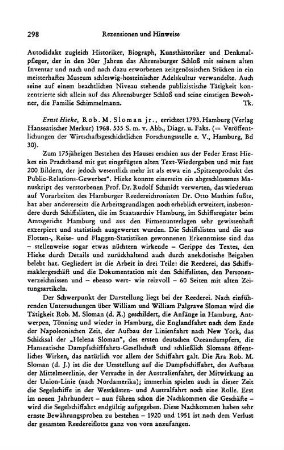 Hieke, Ernst :: Rob. M. Sloman jr., errichtet 1793, (Veröffentlichungen der Wirtschaftsgeschichtlichen Forschungsstelle e. V., 30) : Hamburg, Verl. Hanseatischer Merkur, 1968