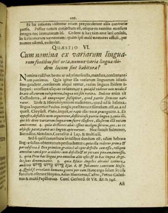 Quæstio VI. Cum nomina ex variarum linguarum fontibus sint orta, numne variæ linguæ ibidem locum sint habituræ?