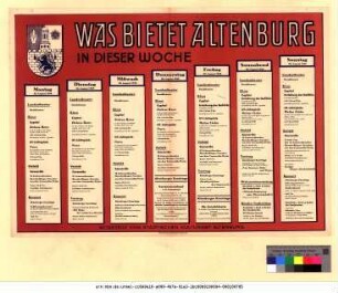 Originaltitel: Was bietet Altenburg in dieser Woche 25. August bis 29. August 1948 Mitgeteilt vom Städtischen Kulturamt Altenburg