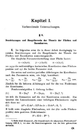 § 1. Bezeichnungen und Hauptformeln der Theorie der Flächen und Raumkurven.