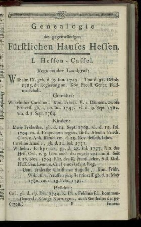Genealogie des gegenwärtigen Fürstlichen Hauses Hessen