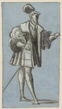 Stehender Mann mit Federbarett