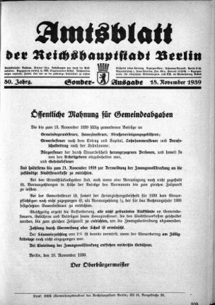 Sonder-Ausgabe, 18. November 1939