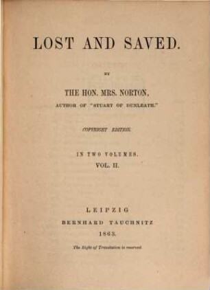 Lost and saved : in 2 vols.. 2