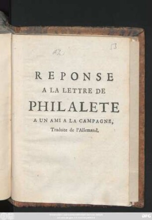 Reponse A La Lettre De Philalete A Un Ami A La Campagne : Traduite de l'Allemand