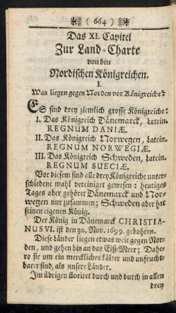 Das XI. Capitel Zur Land-Charte von den Nordischen Königreichen