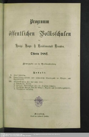 1882: Programm der öffentlichen Volksschulen der Königl. Haupt- & Residenzstadt Dresden
