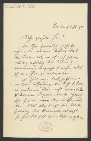Brief an B. Schott's Söhne : 08.11.1901