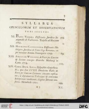 Syllabus opusculorum et dissertationum tomi secundi