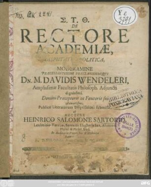 De Rectore Academiae, Disputatio Politica
