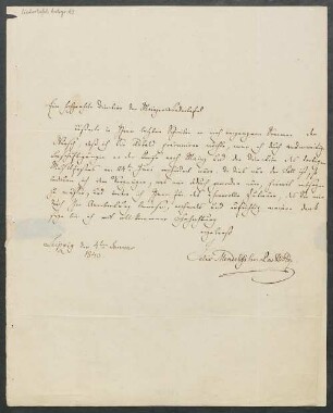 Brief von Felix Mendelssohn Bartholdy an Mainzer Liedertafel